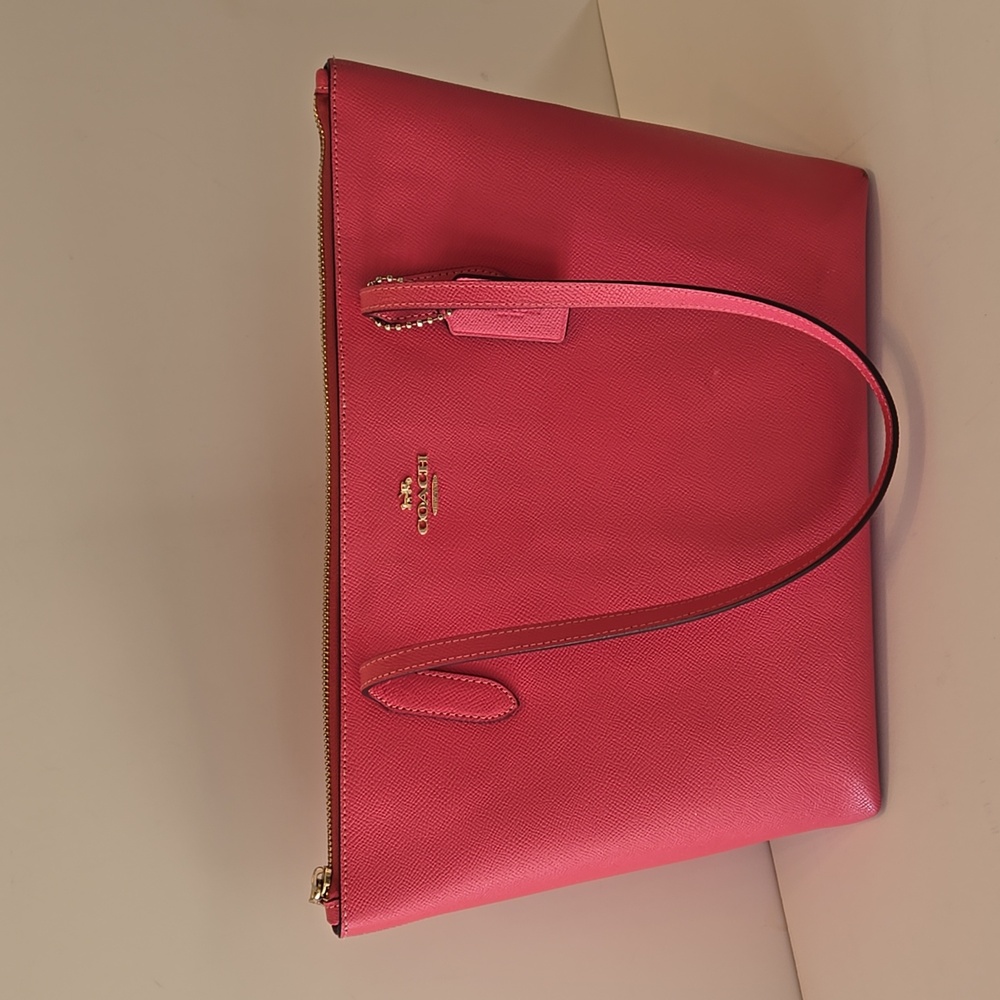 Coach Crossgrain Leather Zip‑Top Tote Bag (Style 4454) in Pink Ruby. - Picture 2 of 13